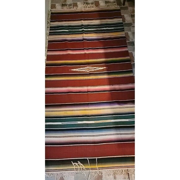 Vintage Mexican Wool Blend Serape Blanket Brick Red 36x77 - Picture 1 of 9